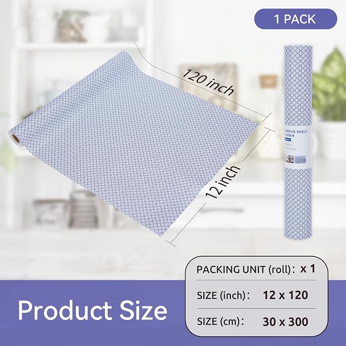 FIFTY FEET 12"x120" Non-Adhesive Shelf Liner for Kitchen Cabinets and Drawers, Washable Non-Slip PVC Cabinet Liner (Blue Circle)(1 Roll) - Image 5