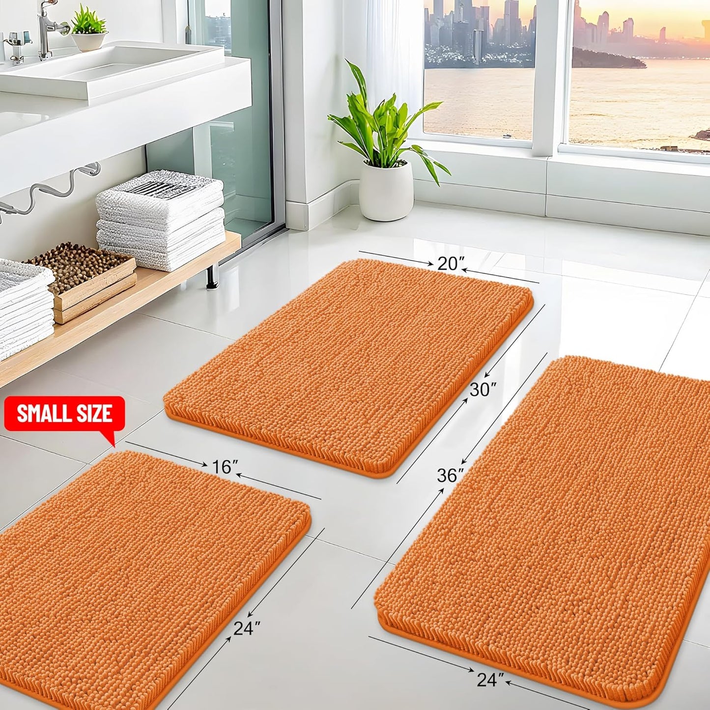 Arotive Bathroom Rugs 30x20, Extra Soft Absorbent Shaggy Chenille Bath Rugs, Machine Washable Rubber Backing Non-Slip Bath Mats for Bathroom Floor Tub and Shower, Home Decor Accessories, Coral