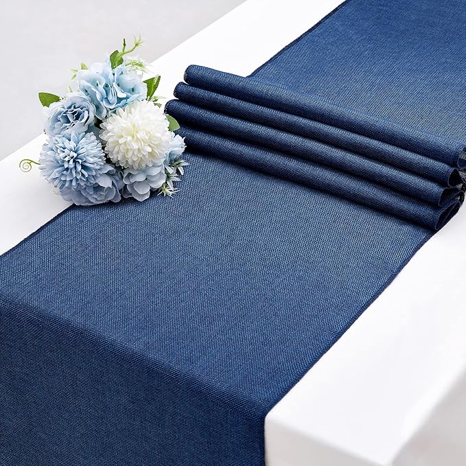 Blue Table Runner Burlap Roll Navy Farmhouse Table Linens 2 Pack 13x84 Inch - Image 7