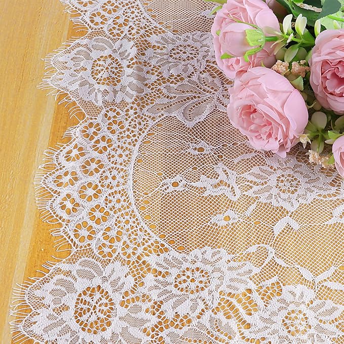 10 Pcs White Lace Table Runner 14 x 120 Inch Vintage Table Runner for Wedding Bridal Shower Baby Shower Party Table Decoration Rustic Rose Embroidered Boho Lace Runners - Image 2