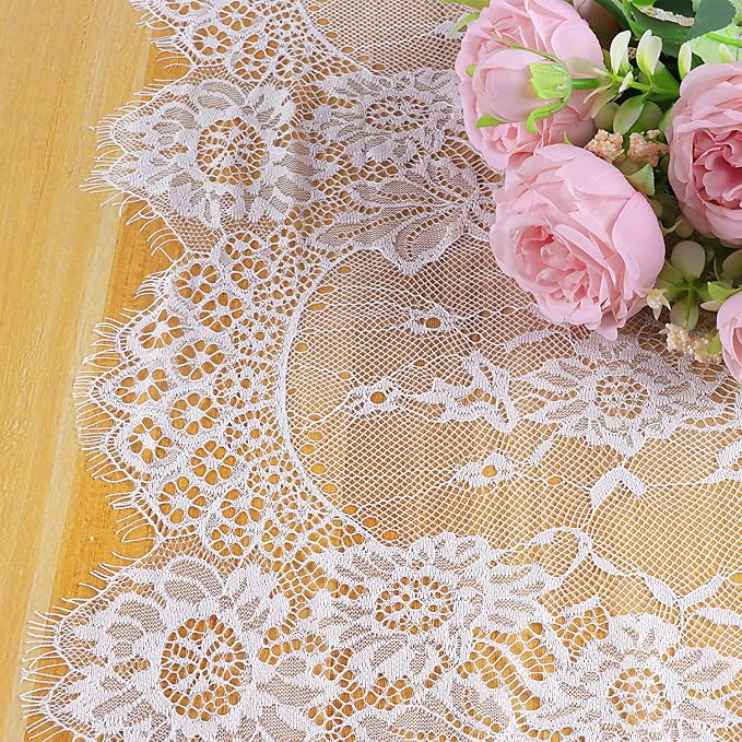 2 Pcs White Lace Table Runner 14 x 120 Inch Vintage Table Runner for Wedding Bridal Shower Baby Shower Party Table Decoration Rustic Rose Embroidered Boho Lace Runners - Image 2