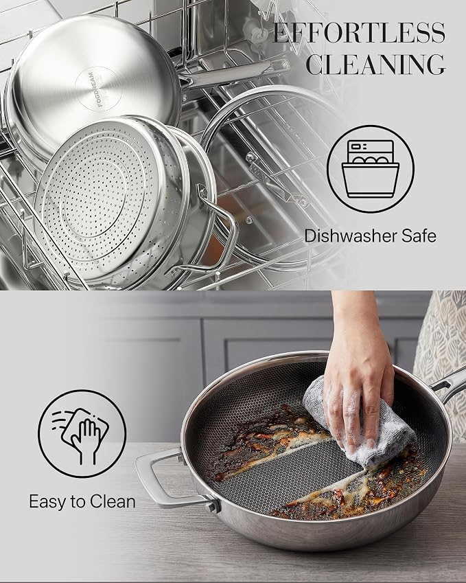 FogDream Non Stick Frying Pans, 10in Titanium Pans for Cooking, Hybrid Stainless Steel Skillet with Spatulas, PFOA Free Cookware, Stay Cool Handle, Dishwasher & Oven-Safe,Induction Compatible,Gold - Image 8