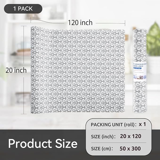 FIFTY FEET 20"x120" Non-Adhesive Shelf Liner for Kitchen Cabinets and Drawers, Washable Non-Slip PVC Cabinet Liner (Black Floral)(1 Roll) - Image 5
