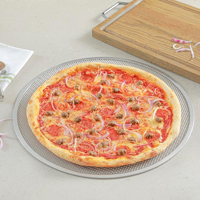 Restaurantware 19 Inch Aluminum Pizza Screen Pack of 36 Mesh Baking Tool For Crispy Crust, Lightweight Stackable Seamless Rim Rust-Resistant Baking Screen, Reusable for Pizzerias, Home Oven Use - Image 4