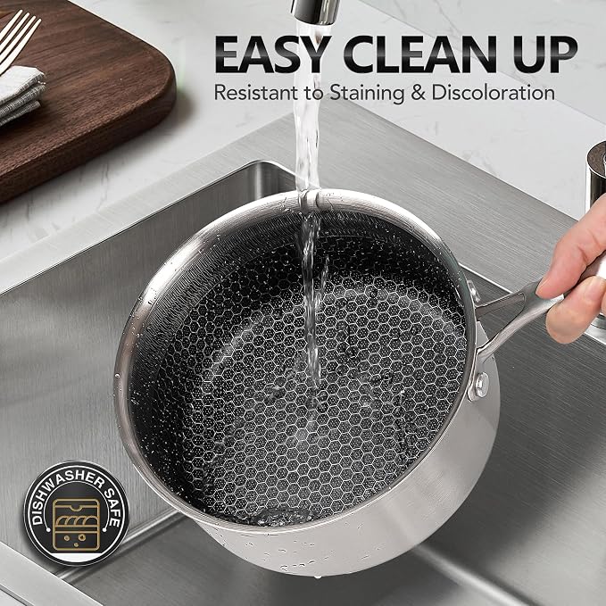MICHELANGELO Triply Stainless Steel Pot Set, Hybrid Nonstick Saucepan Set with Lids, Induction Compatible Heavy Duty Sauce Pan 1QT & 2QT & 3QT, Honeycomb Interior, Dishwasher Safe Cookware - 6 Piece - Image 6