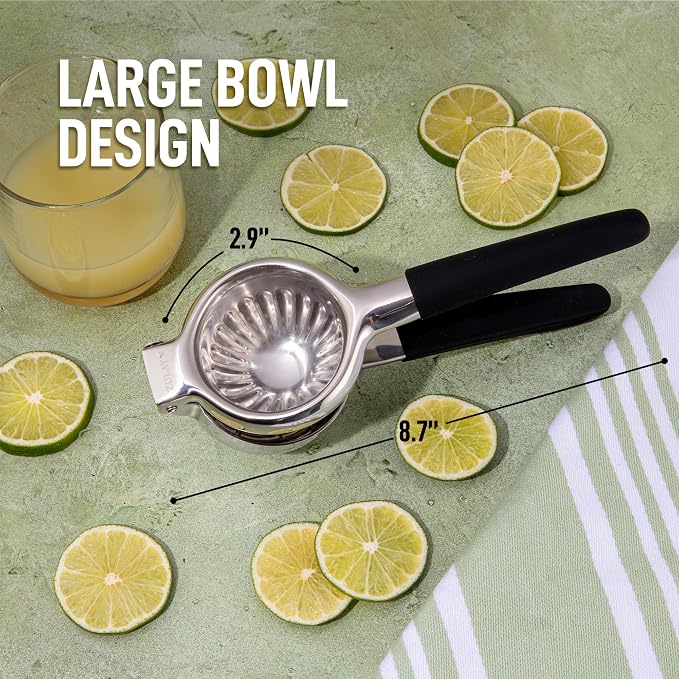 Zulay Lemon Squeezer Stainless Steel with Premium Heavy Duty Solid Metal Squeezer Bowl (Black Grip, Large) - Image 2