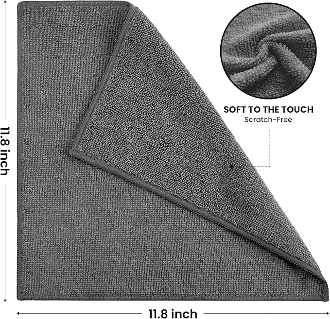 SIFANGKE Microfiber Cleaning Cloth, 12 Pack Grey Cleaning Rags for Housekeeping, Reusable Microfiber Towels for Car, Kitchen, Bathroom and Household Cleaning Supplies, 11.8"X11.8" - Image 2