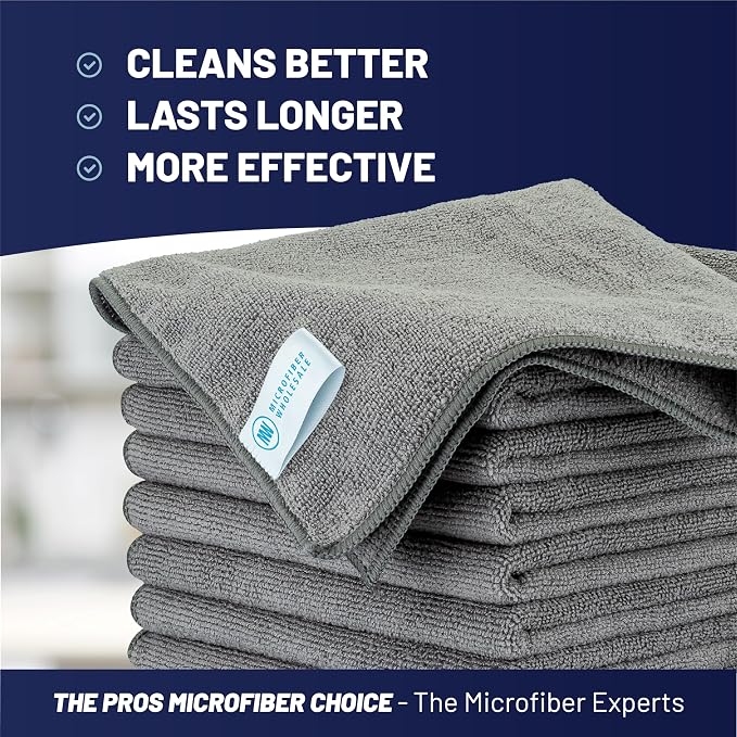 Microfiber Wholesale 16" x 16" Pro Multi Surface Microfiber Towels Bulk | Case: 216 Qty (Gray) - Image 2