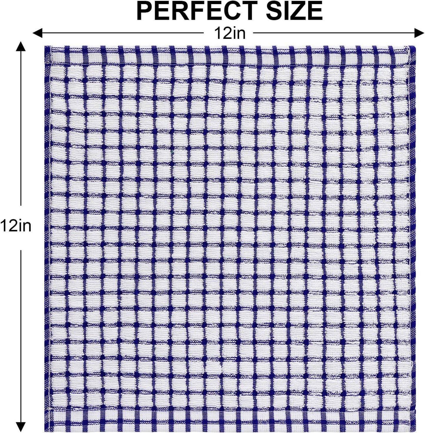 Kitinjoy Cotton 12 Pack Terry Kitchen Dish Cloths, 12 x 12 Inches Super Soft and Absorbent Dish Rags, Quick Drying Dish Towels for Washing Dishes, Mixed Color