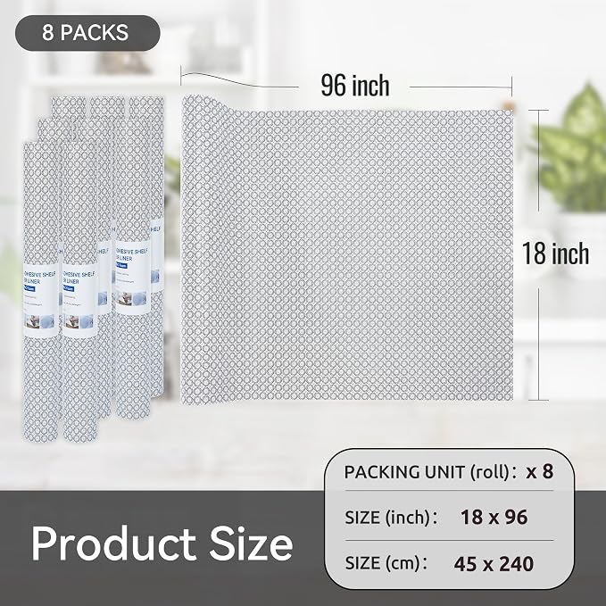 FIFTY FEET 18"x96" Non-Adhesive Shelf Liner for Kitchen Cabinets and Drawers, Washable Non-Slip PVC Cabinet Liner (Black Circle)(8 Roll) - Image 5