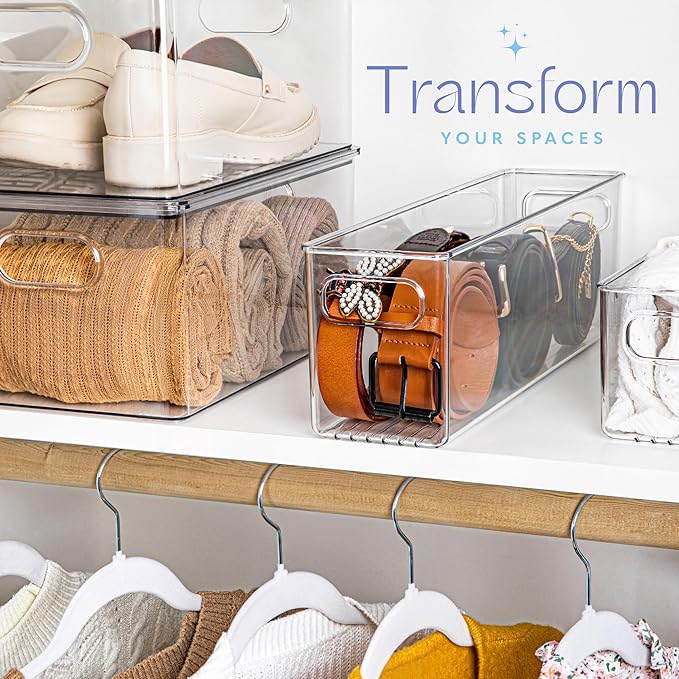 Plastic Food Storage Clear Container Bin with Handles for Organizing Kitchen, Pantry, Fridge, Freezer, Pantry,Bathroom. 16"x4"x5" - Image 5