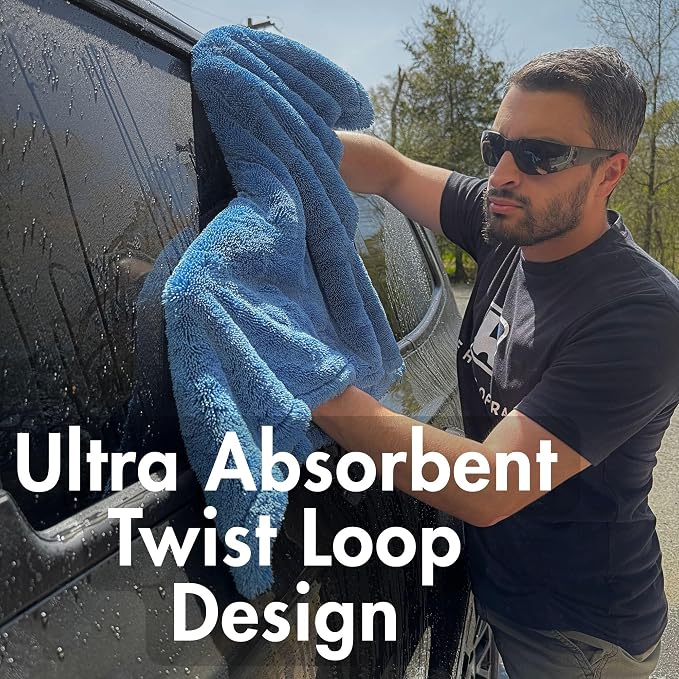The Goat V2 - Heavy Duty Absorbent Microfiber Drying Towel, 70/30 Premium Korean Quality, for Cars Detailing, Trucks, SUV's, 27.5x27.5 inches, Twist Loop, 2300 GSM, Blue - Image 5