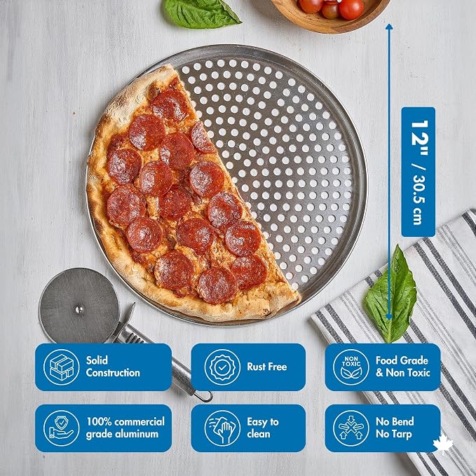 Norjac 12 Inch Pizza Pan with Holes – 2 Pack, Perforated Aluminum Baking Pans for Oven, Heavy-Duty & Rust-Free, Round Tray for Crispy Crust, Ideal for Homemade or Frozen Pizza - Image 6