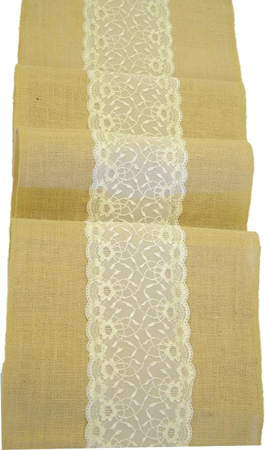 AK TRADING CO. Natural 15oz Burlap Table Runner with Ivory Lace - 12" x 108" (Pack of 1) by Fabrics%7CEventDecor%7CCrafts%7CUpholsteryFoam