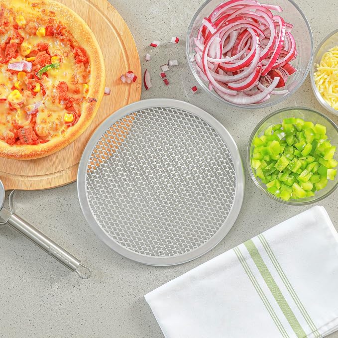 Restaurantware 8 Inch Aluminum Pizza Screen Pack of 144 Mesh Baking Tool For Crispy Crust, Lightweight Stackable Seamless Rim Rust-Resistant Baking Screen, Reusable for Pizzerias, Home Oven Use - Image 6