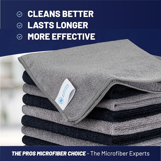 MW Pro Microfiber Cleaning Cloth | Black Gray | 12 Pack | 16” x 16” | All Purpose Microfiber Towels - Clean, Dust, Polish, Scrub, Absorbent - Image 2