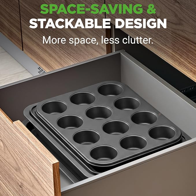 NutriChef 10-Piece Non-Stick Baking Set – Heavy-Duty Carbon Steel Bakeware Set w/ Cookie Sheets, Muffin Pan, Roasting Pan, Cake Pan, Baking Tray, Pizza Pan – Effortless Food Release & Easy Cleanup - Image 3