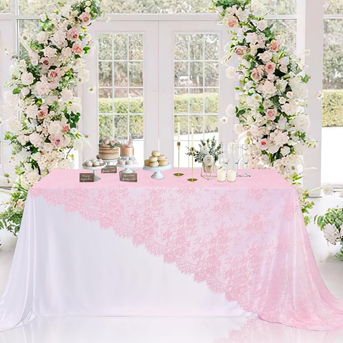 Pink Lace Table Cloth 60x120inch 2Pcs for Decorations Wedding Centerpieces - Image 2
