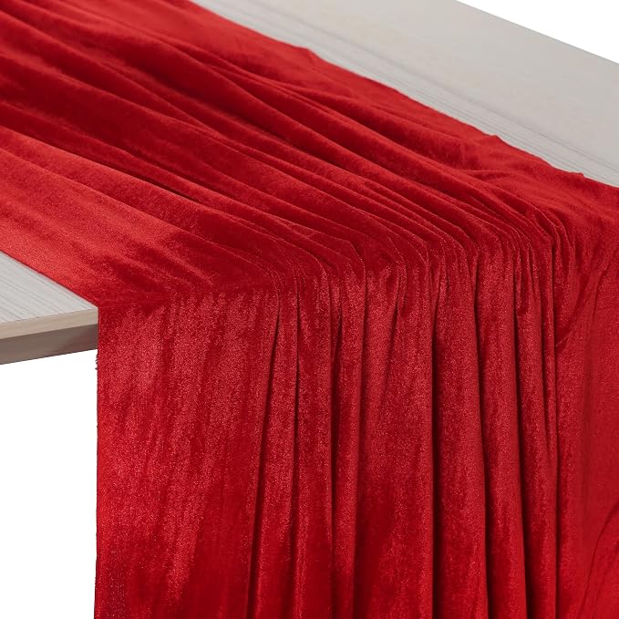 MDS® Pack of 25 | Red | Velvet Table Runner 20 x 120 Inches 10ft Long Luxurious Soft Romantic Wedding Runners for Party Reception Bridal Shower Birthday Banquets Dinner Table Decoration - Image 5