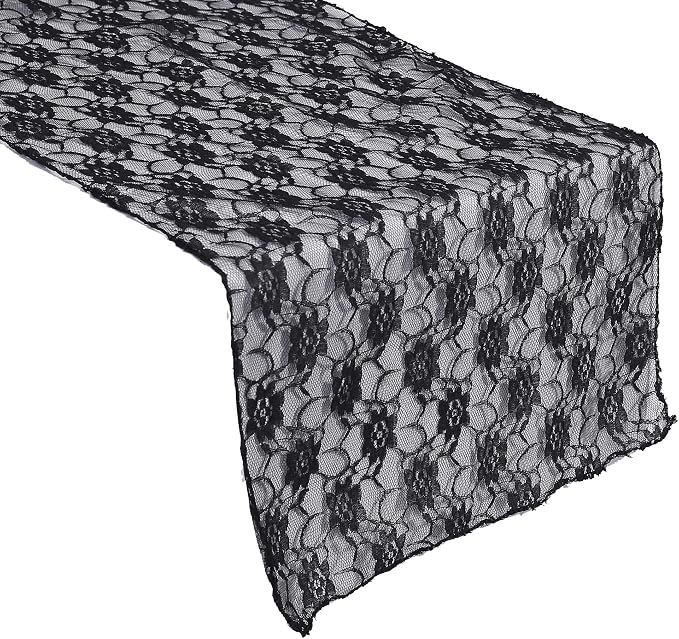 VDS Pack of 15 Floral Lace Table Runners Centerpiece Cloth Linen for Wedding Bithday Graduation Engagement Ceremony Events Party Banquets Table Decoration (12x108 inch) (Black) by VDS