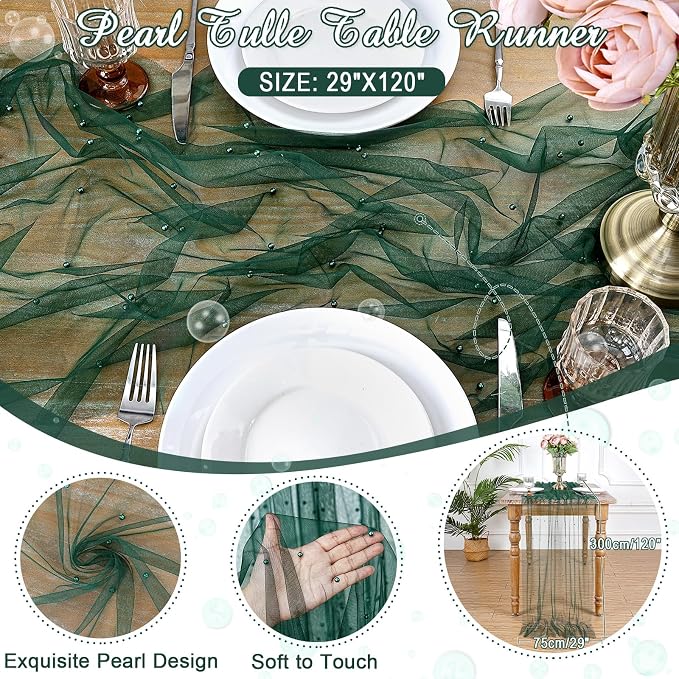 Pearl Table Runner Tulle Fabric 10ft Pearl Kitchen Linen 29x120 Inch Bulk - Image 3