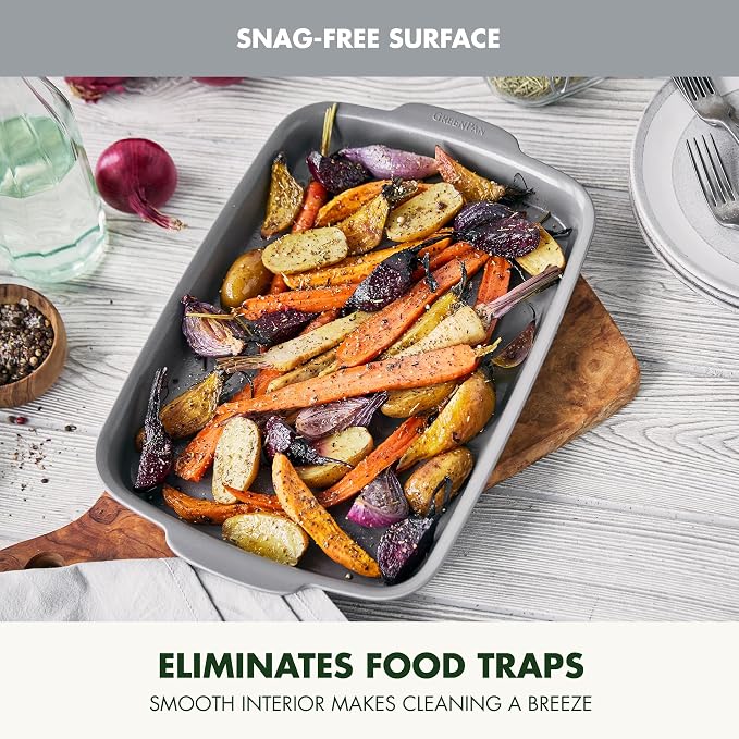 GreenPan Premiere Ovenware Healthy Ceramic Nonstick 13" x 9" Quarter Sheet Baking Pan, PFAS-Free, Warp-Free Bakeware, Durable Quick Heating, Oven & Broiler Safe to 600F, Dishwasher Safe, Gray - Image 5