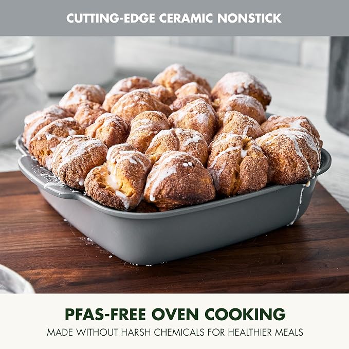 GreenPan Premiere Ovenware Healthy Ceramic Nonstick 8" Square Cake Baking Pan, Cast Aluminum Bakeware, Warp-Free, Oven and Broiler safe to 600F, Dishwasher Safe, PFAS-Free, Gray - Image 2