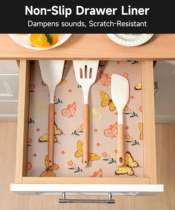 Shelf Liner for Kitchen Cabinets - Non-Adhesive Waterproof and Oil-Proof Drawer Liner, Reusable Protector for Dresser, Wire Shelf, Cupboards(Colorful Butterfly, 17.5" W x 360" L) - Image 9