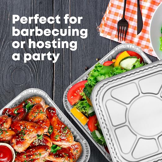 Diplastible Aluminum Pans with Lids - Pack of 100 - Disposable 8x8 Foil Pans, Cake Pan, Brownie, Lasagna - Heavy Duty, Oven Safe Meal Prep Containers for Cooking, Serving Food, Catering - Image 3