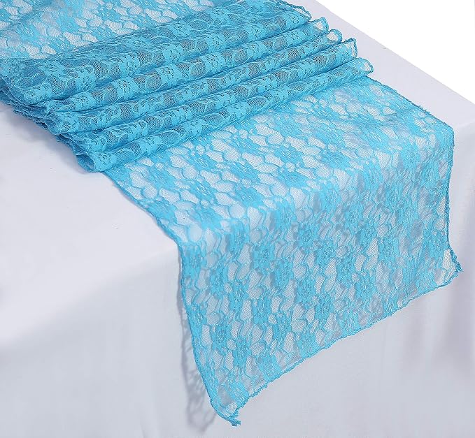 VDS Pack of 12 Floral Lace Table Runners Centerpiece Cloth Linen for Wedding Bithday Graduation Engagement Ceremony Events Party Banquets Table Decoration (12x108 inch) (Turquoise) by VDS