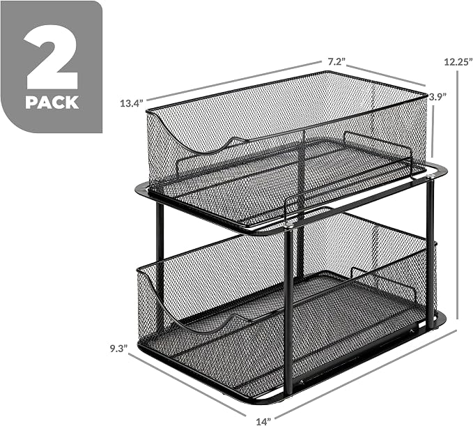 Sorbus Pull-Out Under Sink Organizer, Mesh Construction (Black, 2 Pack) - Image 3