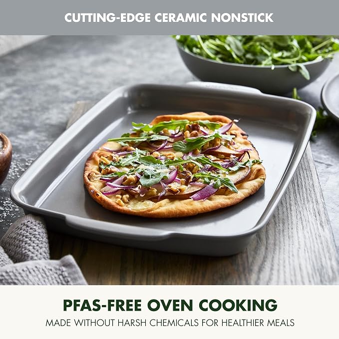 GreenPan Premiere Ovenware Healthy Ceramic Nonstick 13" x 9" Quarter Sheet Baking Pan, PFAS-Free, Warp-Free Bakeware, Durable Quick Heating, Oven & Broiler Safe to 600F, Dishwasher Safe, Gray - Image 2