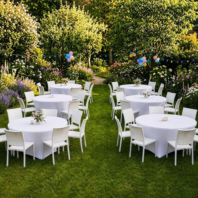Fitted Round Table Covers 5ft-Spandex Elastic Stretch White Table Cloths - Image 4