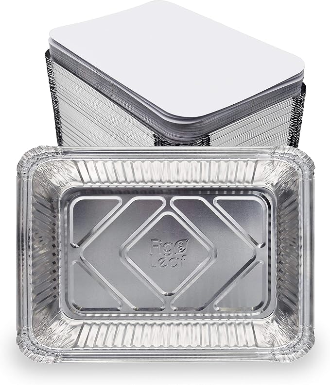 (480 Pack) Premium 2.5-LB Takeout Pans with Lids - 8.6" x 6.1" x 2" l Heavy Duty Disposable Aluminum Foil for Catering Party Meal Prep Freezer Drip Pans BBQ Potluck Holidays by Fig+%26+Leaf
