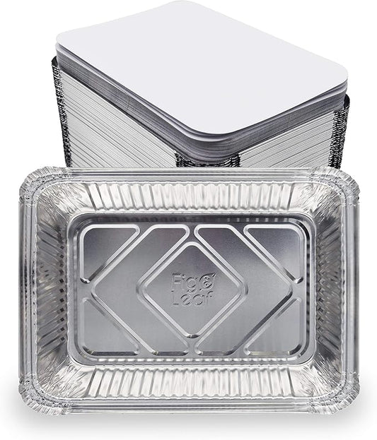 (480 Pack) Premium 2.5-LB Takeout Pans with Lids - 8.6" x 6.1" x 2" l Heavy Duty Disposable Aluminum Foil for Catering Party Meal Prep Freezer Drip Pans BBQ Potluck Holidays by Fig+%26+Leaf