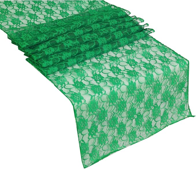 VDS Pack of 12 Floral Lace Table Runners Centerpiece Cloth Linen for Wedding Bithday Graduation Engagement Ceremony Events Party Banquets Table Decoration (12x108 inch) (Green) by VDS