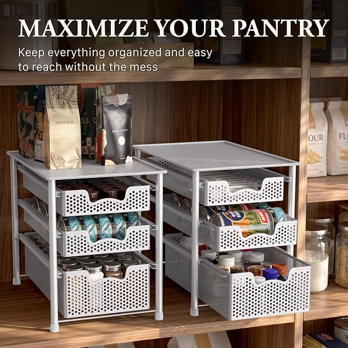 Simple Houseware 3 Tier White Alloy Steel Sliding Basket Organizer Drawer Cabinet - Image 7