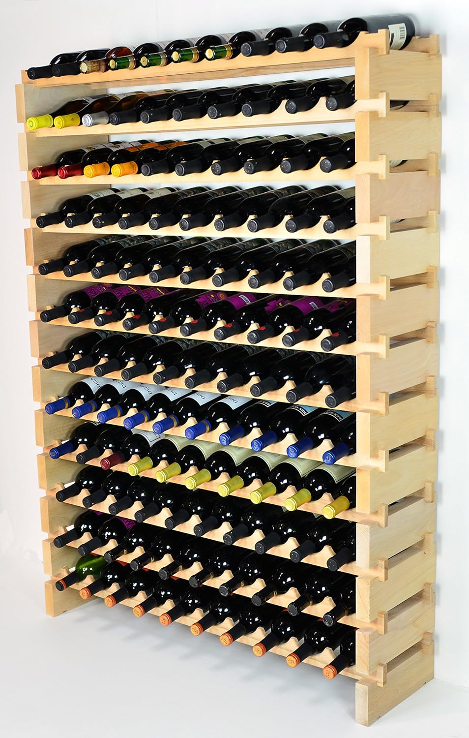 sfDisplay.com,LLC. Modular Wine Rack Beechwood 40-120 Bottle Capacity 10 Bottles Across up to 12 Rows Newest Improved Model (120 Bottles - 12 Rows)
