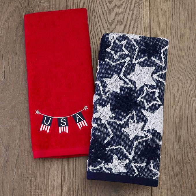 SKL Home Seasonal Stars Hand Towel Set-2pc, 100% Cotton Jacquard, Navy - Image 6