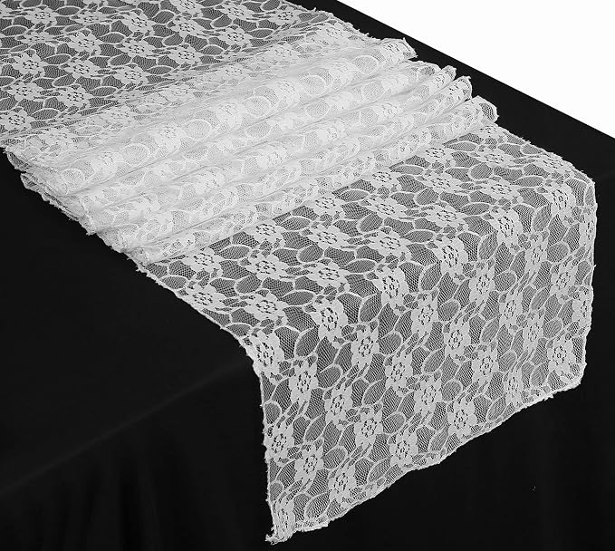 VDS Pack of 12 Floral Lace Table Runners Centerpiece Cloth Linen for Wedding Bithday Graduation Engagement Ceremony Events Party Banquets Table Decoration (12x108 inch) (White) by VDS