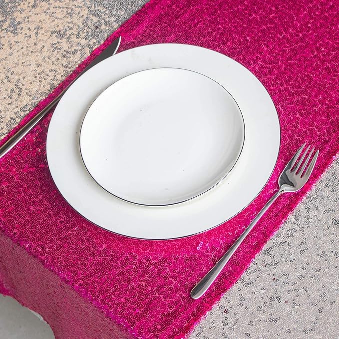 Hot Pink Sequin Table Runner 6 Pack, 12''x108 Glitter Table Runner - Image 5