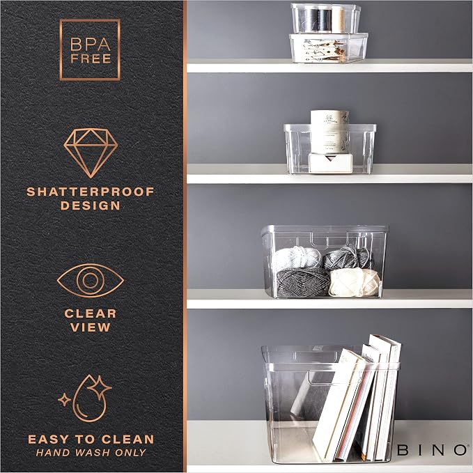 BINO | Plastic Storage Bins, Medium - 6 Pack | THE LUCID COLLECTION | Multi-Use Built-In Handles | BPA-Free | Clear Storage Containers | Fridge Organizer | Pantry & Home Organization - Image 7