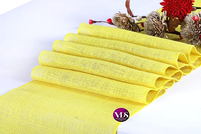 VDS Pack of 5, Burlap Table Runner 100% Natural Jute Rustic Hessian Table Cloth Centrepiece for Wedding Bridal Shower Birthday Event Party Banquet Table Decoration (Size 12X108 Inch)(Yellow) - Image 3