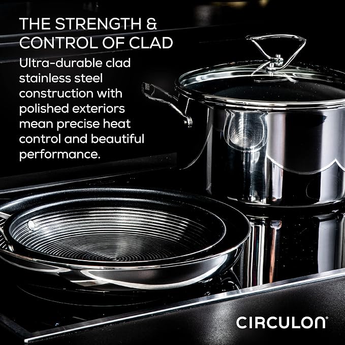Circulon Clad Stainless Steel Induction Frying Pan and Wok Set with Hybrid SteelShield and Nonstick Technology, 4 Piece - Stainless Steel - Image 6