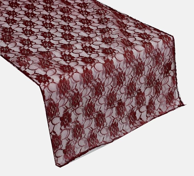 VDS Pack of 12 Floral Lace Table Runners Centerpiece Cloth Linen for Wedding Bithday Graduation Engagement Ceremony Events Party Banquets Table Decoration (12x108 inch) (Maroon) - Image 2