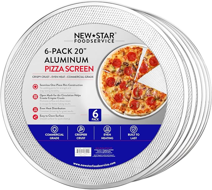 New Star Foodservice Seamless Aluminum Pizza Baking Screens, 20 Inch Round Mesh Pizza Pans for Crispy Crusts, Restaurant-Grade, Pack of 6 by NewStarFoodservice