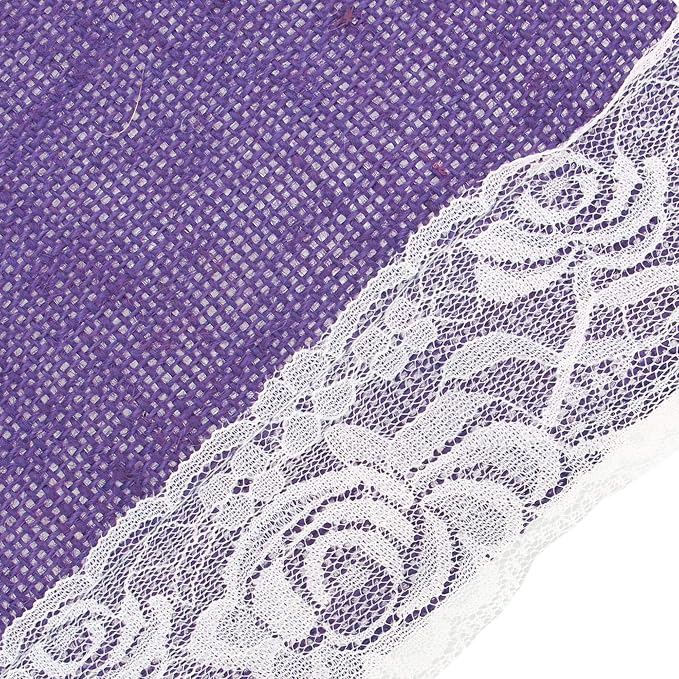 BambooMN Purple 15" x 88" Vintage Lace Burlap Table Runner for Rustic Wedding Bridal Shower Bachelorette Graduation Party Table Home Decor Decorations, 30 Pieces - Image 3