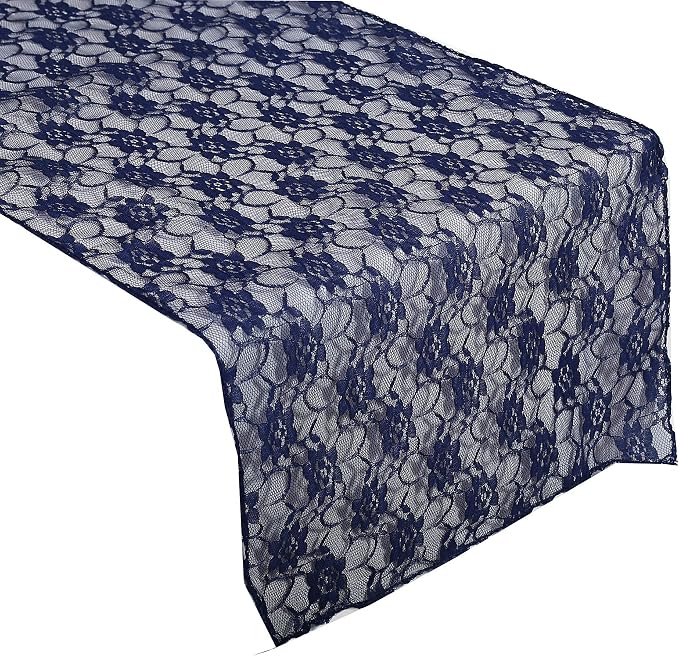 VDS Pack of 15 Floral Lace Table Runners Centerpiece Cloth Linen for Wedding Bithday Graduation Engagement Ceremony Events Party Banquets Table Decoration (12x108 inch) (Navy Blue) by VDS