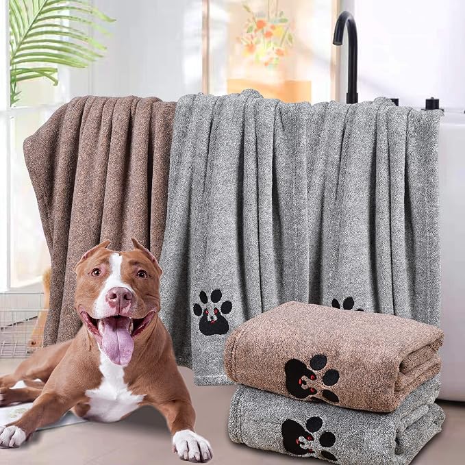 Dogvingpk Dog Towels for Drying Dogs 4 Pack - Super Absorbent Soft Quick Dry Microfiber Pet Bath Towel for Medium & Small Dogs, 36 * 28 Inch 2 Grey and 2 Brown - Image 2
