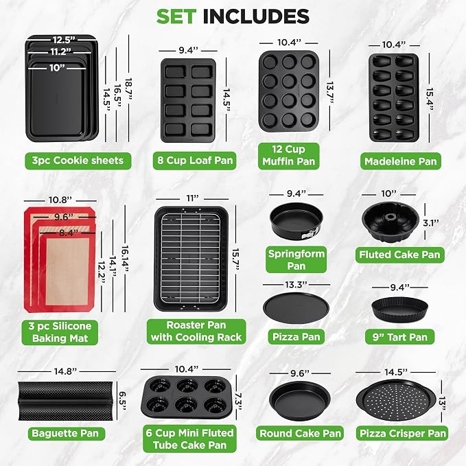 NutriChef 42 Pc Bakeware Set Nonstick, Carbon Steel Baking Pans w/Utensils | Complete Baking Set, Includes Muffin Pan, Loaf Pan, Cake Pan, & Baking Tools, Stackable, Oven Safe upto 446°F, Warp Resistant - Image 2